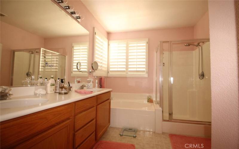 Main bath offers separate tub and shower