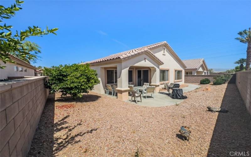 Desert landscaped low maintenance backyard