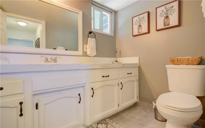 Downstairs bathroom with quarts countertops