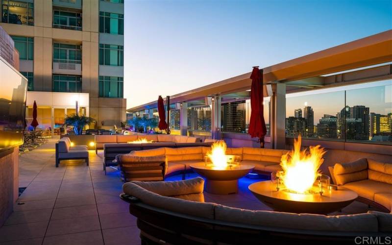 Poolside Patio Firepits at night