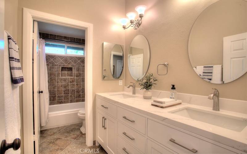 Upstairs double sink bathroom vanity