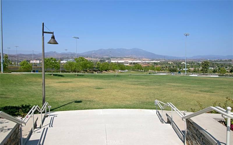 Fields at Lake Forest Sports Park, with Saddleback Mountains in the distance