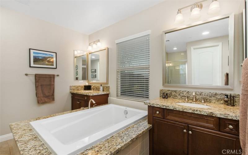 Master bath with dual sink areas.