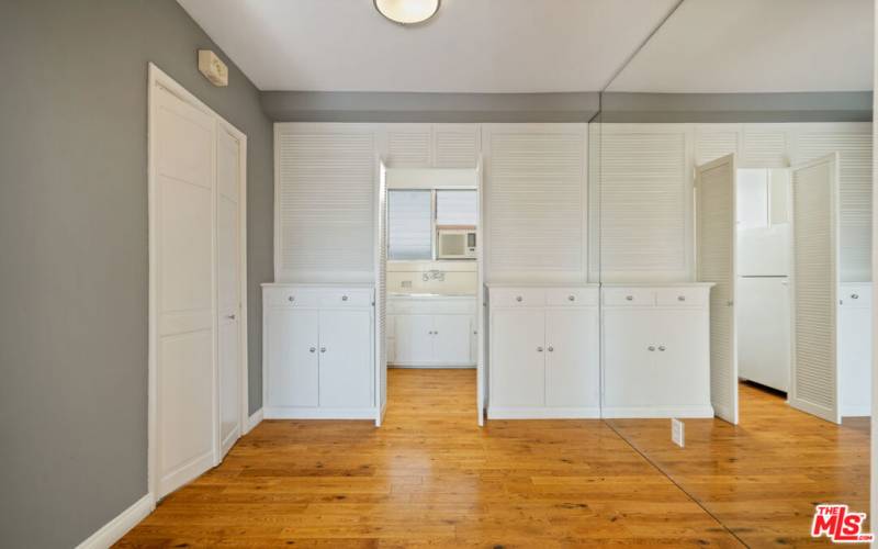 Dining area with cabinets