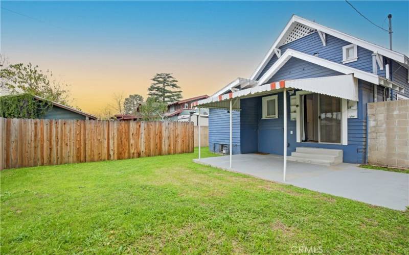 Backyard with storage shed included