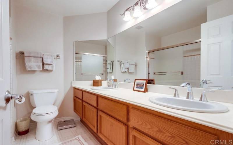 Hall Bathroom with Dual Vanities