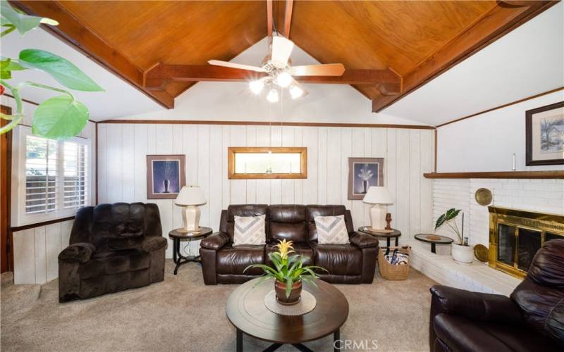 Spacious bonus room with gorgeous wood vaulted ceiling