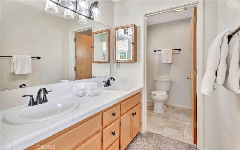 This is the vanity area for the primary bedroom. The tub/shower is located behind the door to the room with the commode.