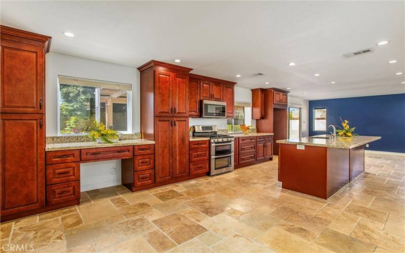 Family room looking at kitchen and dining room