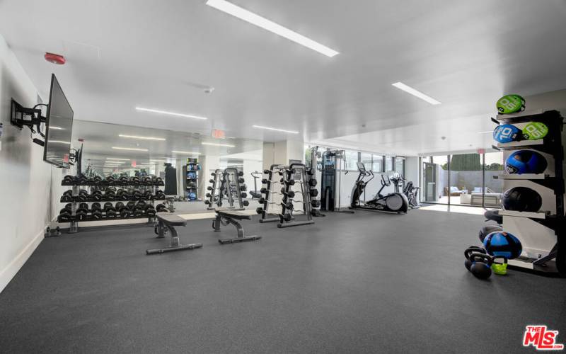 Exceptional Large Gym with Views of Pool