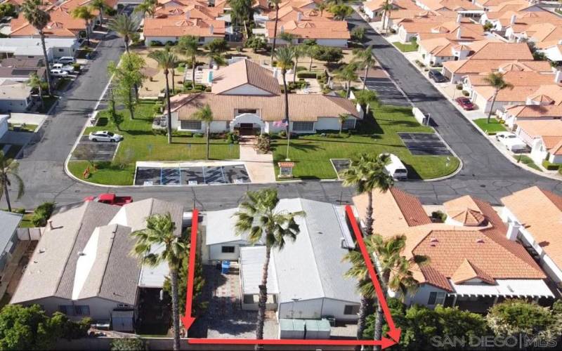 Aerial view over this property with the Clubhouse across the street.