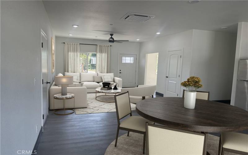 Virtually staged living dining area