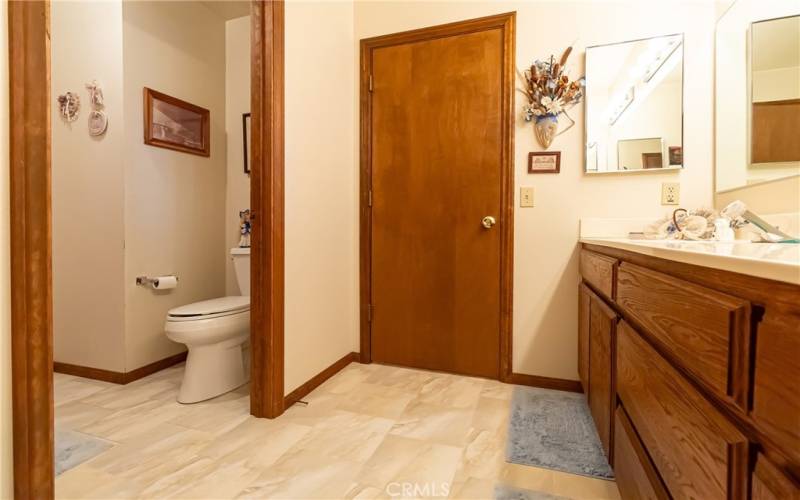 The toilet and shower were in their own compartment in the main bathroom.