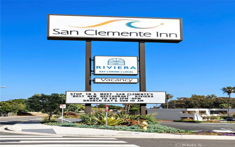 San Clemente inn & Riviera restaurant located at off-ramp has a happy hr, full dinner or breakfast.