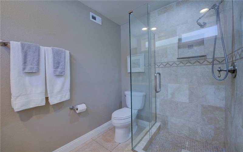 The primary bath glass enclosed shower.