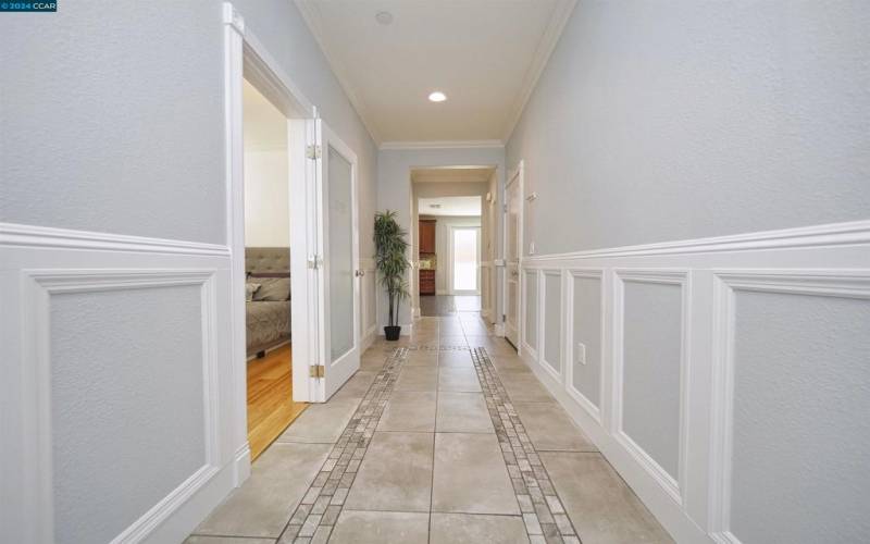 Hallway Entry, custom panels with 6 inch baseboards