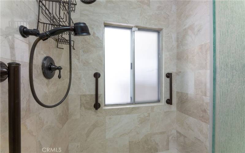 Shower with grab bars in Master bath