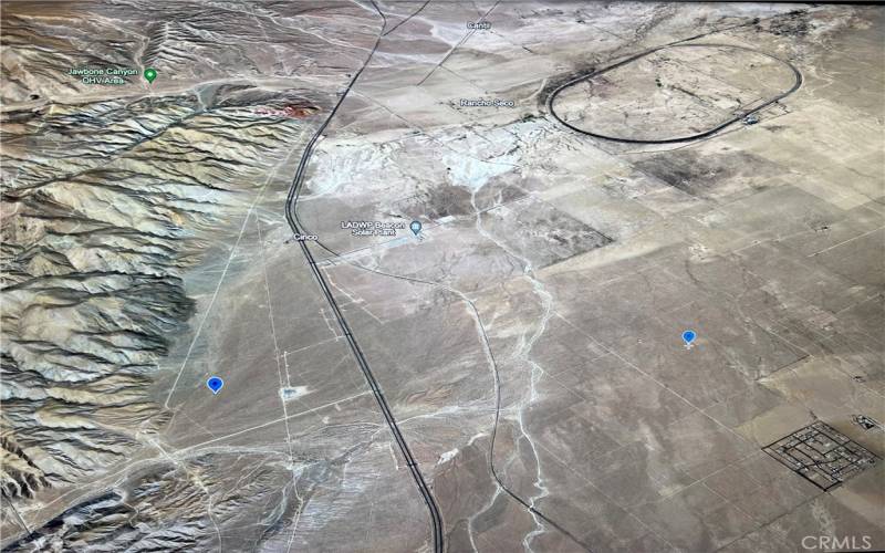 Overhead photo showing proximity to foothills and Jawbone Canyon Off Roading Area