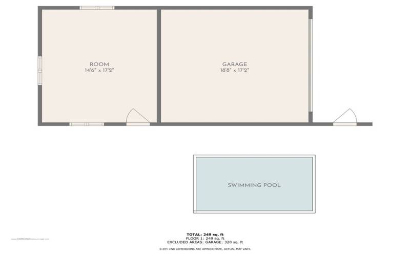 Floor plan of the garage and bonus room with dimensions