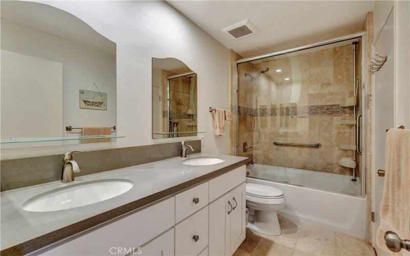 Remodeled Upstairs full bathroom with double sinks.