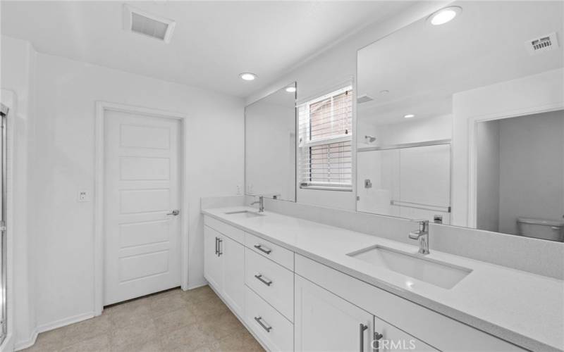 Upstairs: Dual Sinks in Master Bathroom