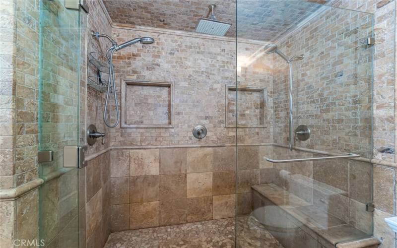 Incredible Shower- floor to ceiling stone
