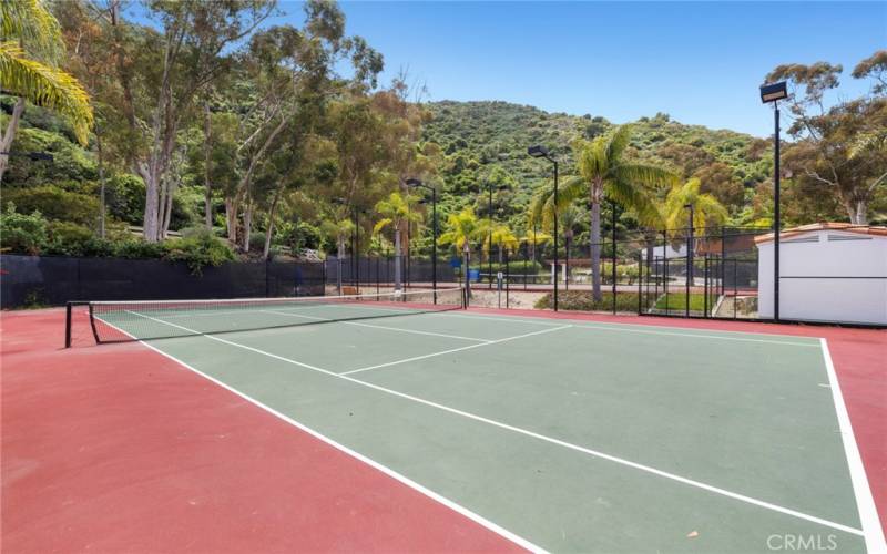 Two full-size tennis courts includes bathroom area
