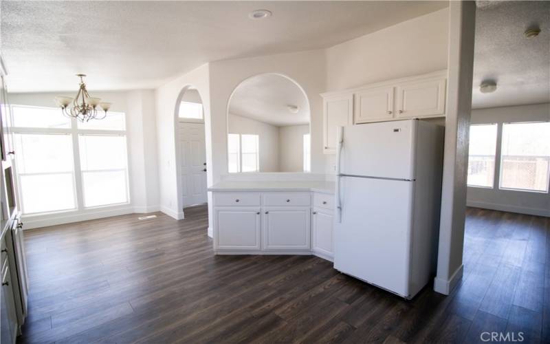 Kitchen opens to dining room