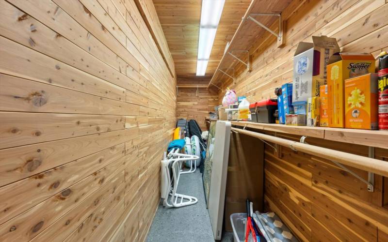 Cedar storage closet off garage