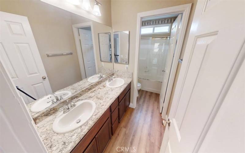 Full Bathroom Upstairs has Double Sinks with Granite Countertops