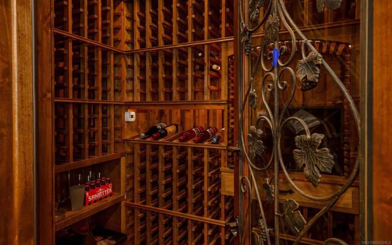 Plenty of storage space for wine and other beverages in the temperature controlled wine cellar .