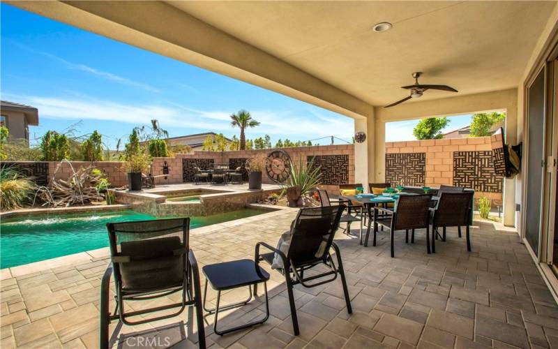 Pool, Spa and outdoor entertaining area with raised patio, tv and BBQ