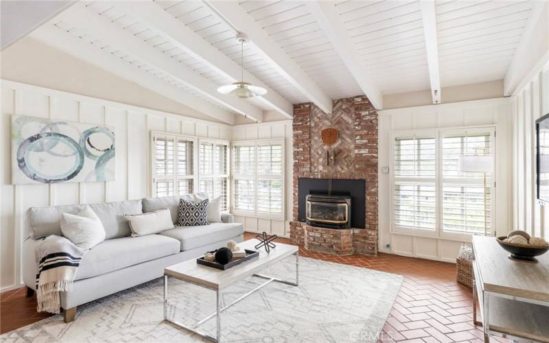 Light and Bright family room with brick floors