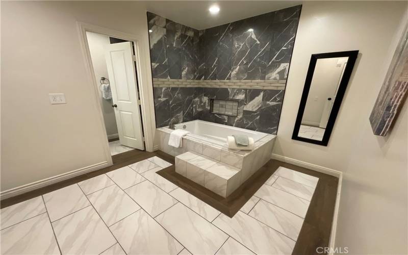 Master bath with large bath tub and shower