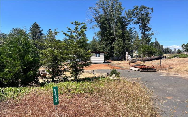 1 driveway with shed in the back of the property.