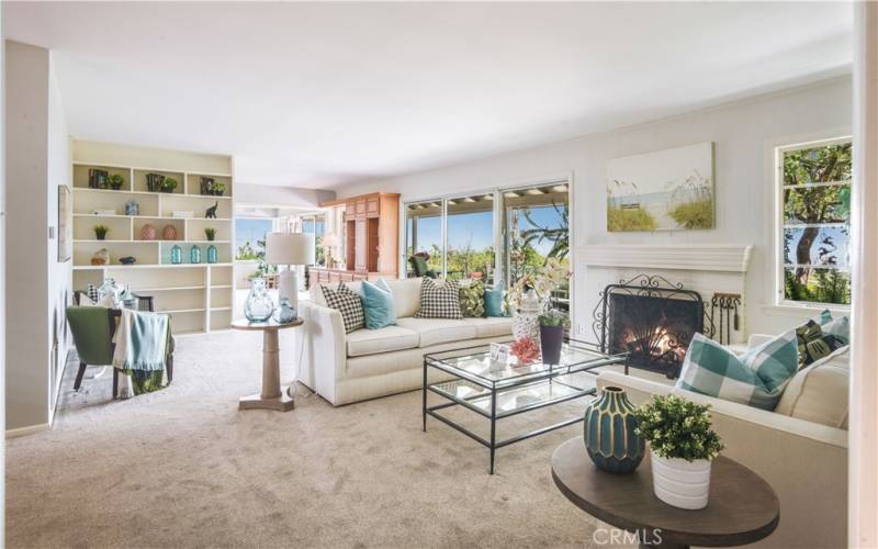 Living Room w/Fireplace and views