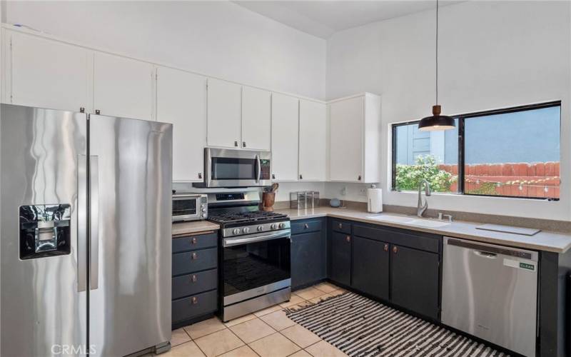 Stainless steel appliances add a modern touch.