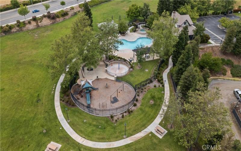 Aerial view of the HOA Clubhouse and amenities