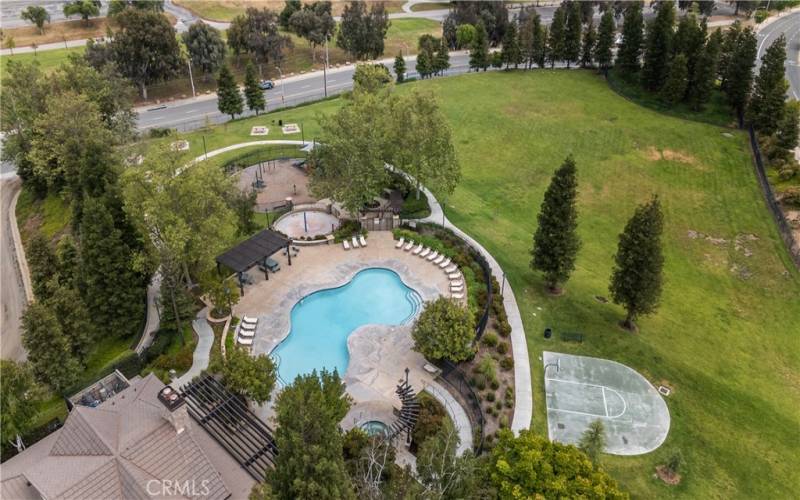 Aerial view of the HOA Clubhouse and amenities