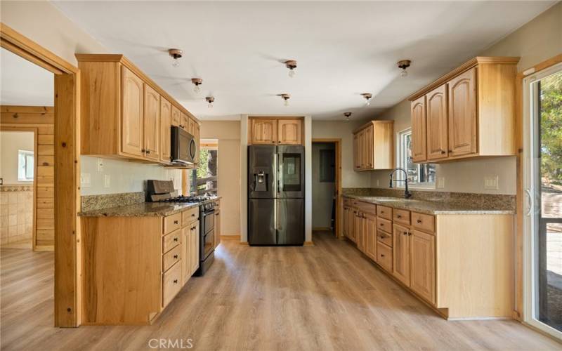 Large kitchen with plenty of counter space for the cook and helpers.