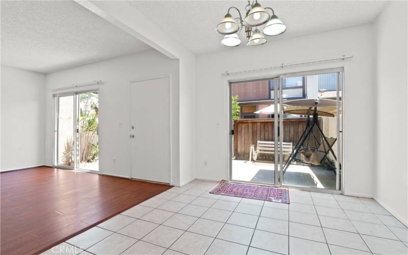 Tiled dining room & kitchen area