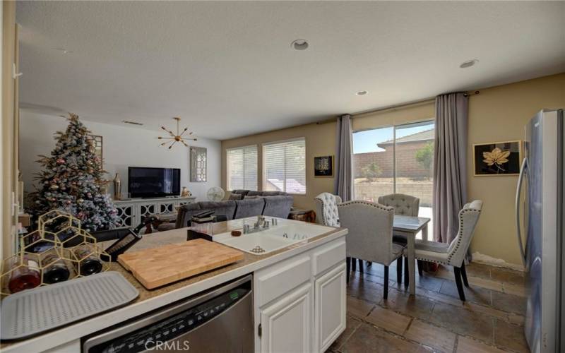 The seamless flow between the kitchen and the family room.