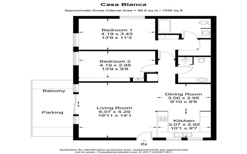 Casa Blanca Floor Plan 1.040 square feet!