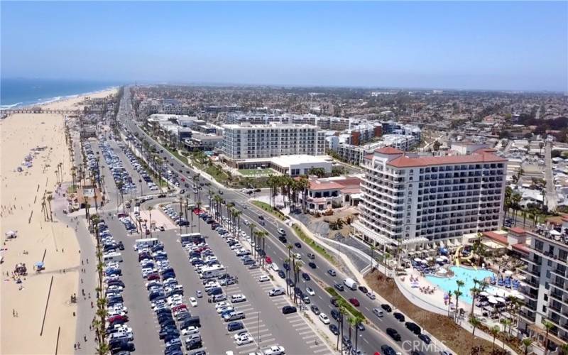 Aerial view from the Hilton hotel in Downtown Huntington Beach and the world famous pier!
