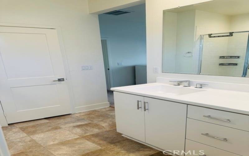 Primary bathroom with two sinks