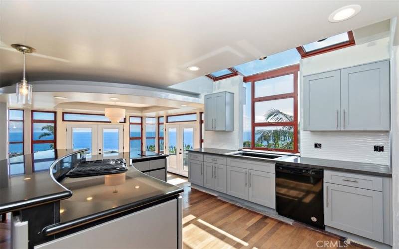 Kitchen with ocean views