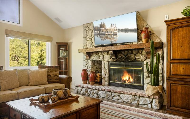 Living Room, High Ceilings, Views, Granite Fireplace