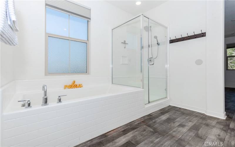 Primary bath with soaking tub and shower