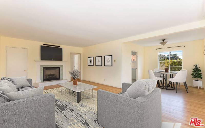 Virtually staged Living Room and Dining Area