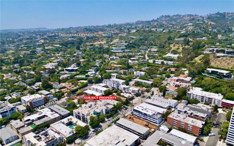 Aerial Towards West Hollywood and Beverly Hills.